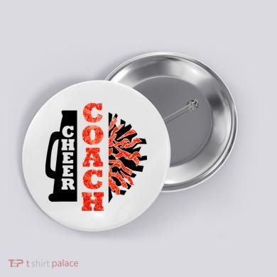 Cheer Coach Cheerleader Megaphone Pom Pom Button