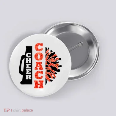 Cheer Coach Cheerleader Megaphone Pom Pom Button