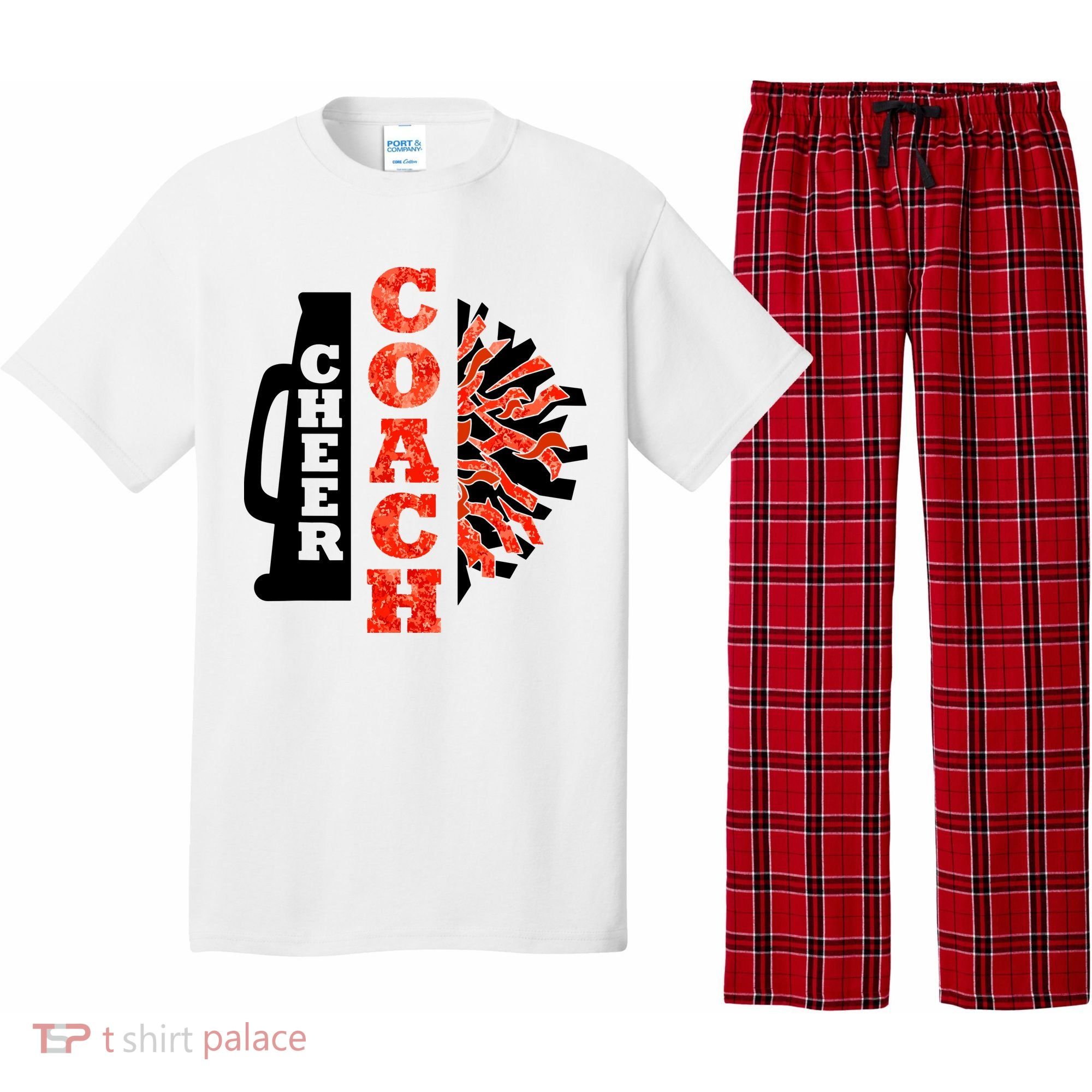 Cheer Coach Cheerleader Megaphone Pom Pom Pajama Set