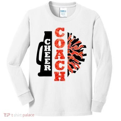 Cheer Coach Cheerleader Megaphone Pom Pom Kids Long Sleeve Shirt
