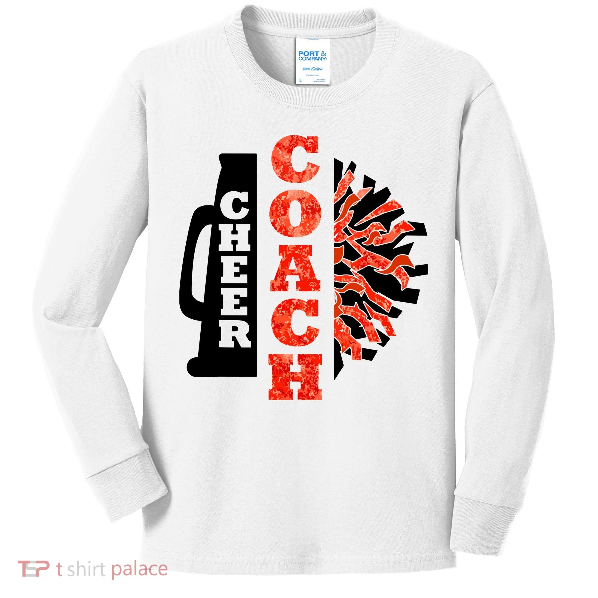 Cheer Coach Cheerleader Megaphone Pom Pom Kids Long Sleeve Shirt