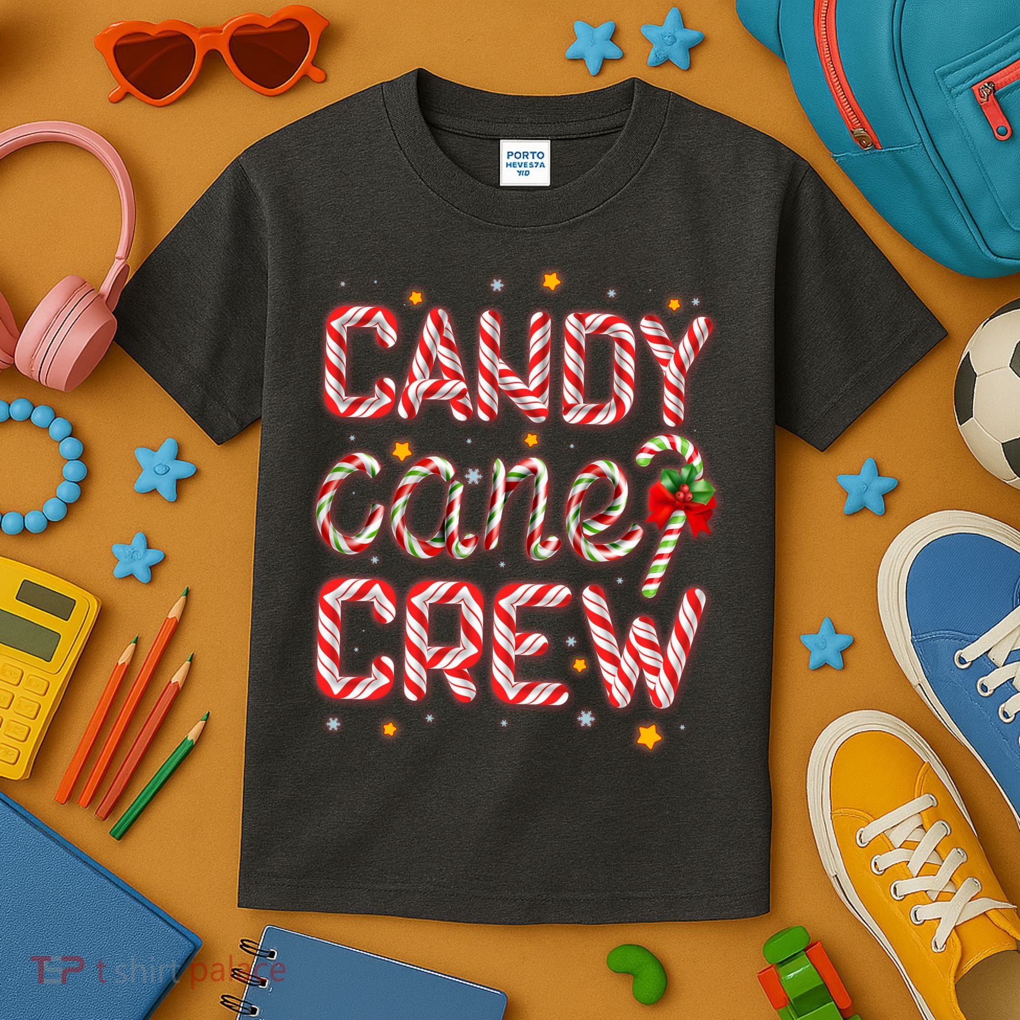 Cute Christmas Candy Cane Crew Matching Shirts Kids T-Shirt