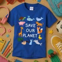 Climate Change Cute Gift With Cute Animals Save Our Planet Great Gift Kids T-Shirt thumb 3