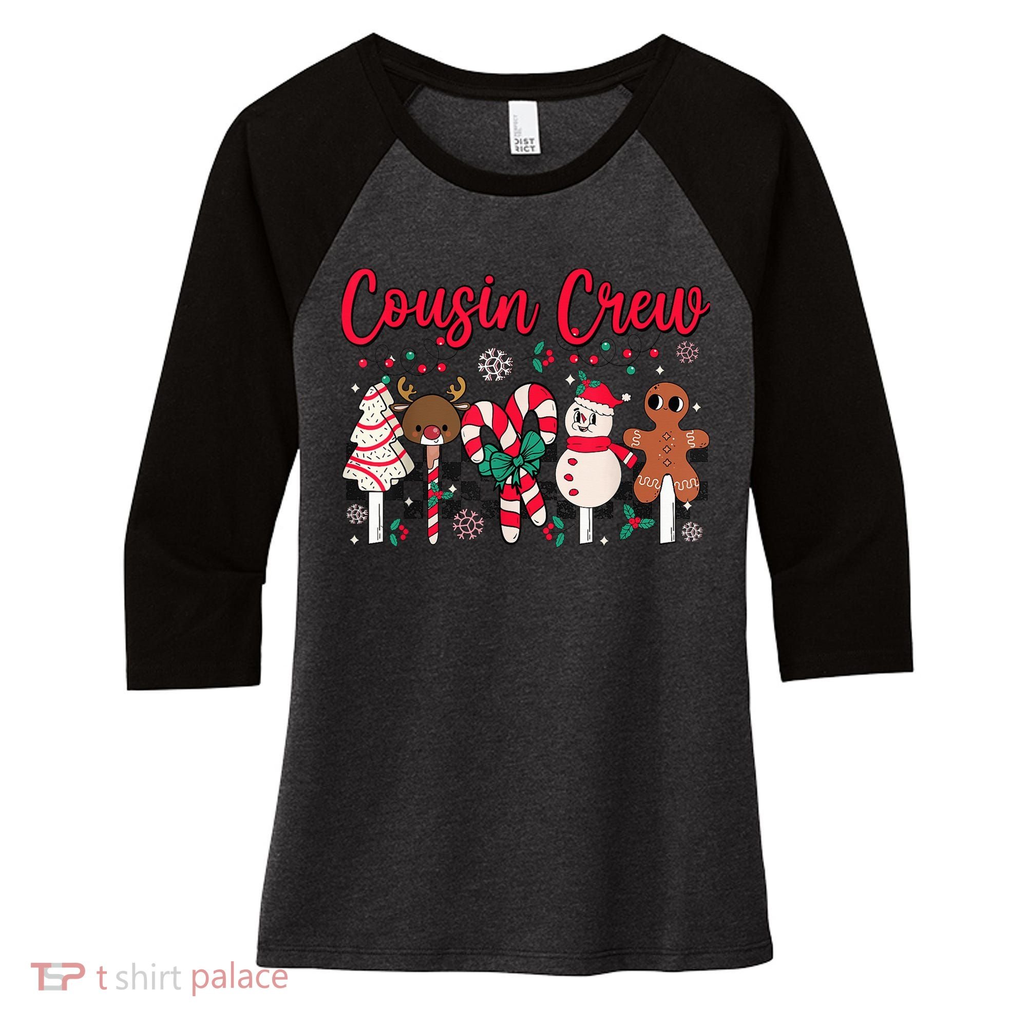 Cousin Crew Christmas Squad Family Matching Cousin Club Kid Women's Tri-Blend 3/4-Sleeve Raglan Shirt