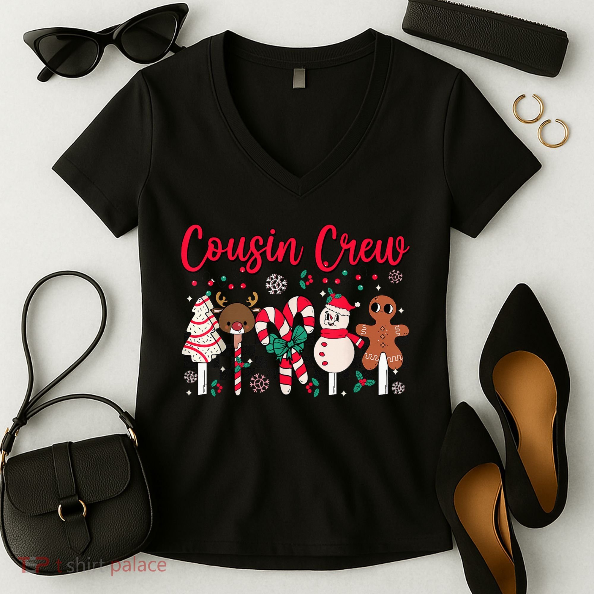 Cousin Crew Christmas Squad Family Matching Cousin Club Kid Women's V-Neck T-Shirt