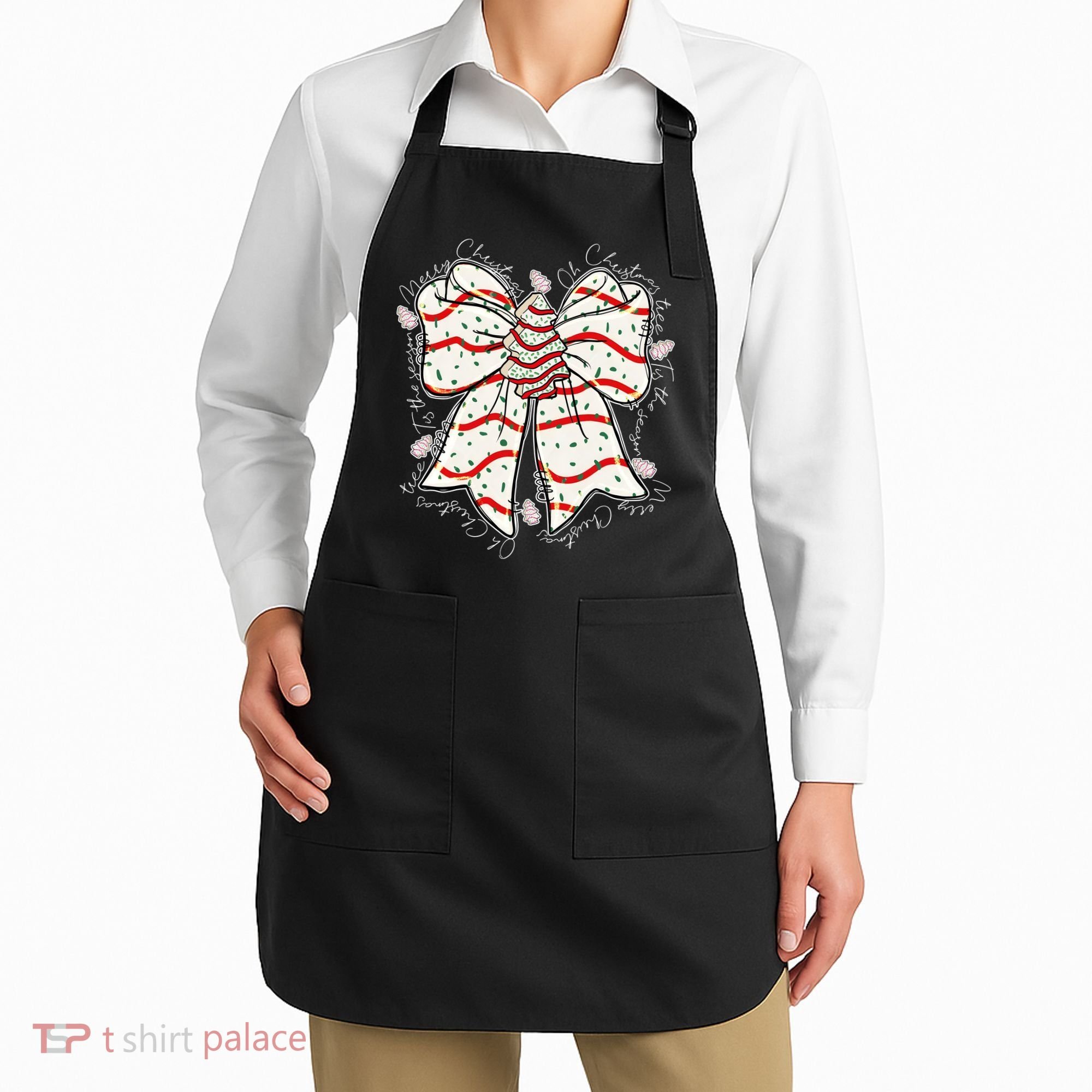Cute Coquette Christmas Tree Cake Ribbon Bow  Apron
