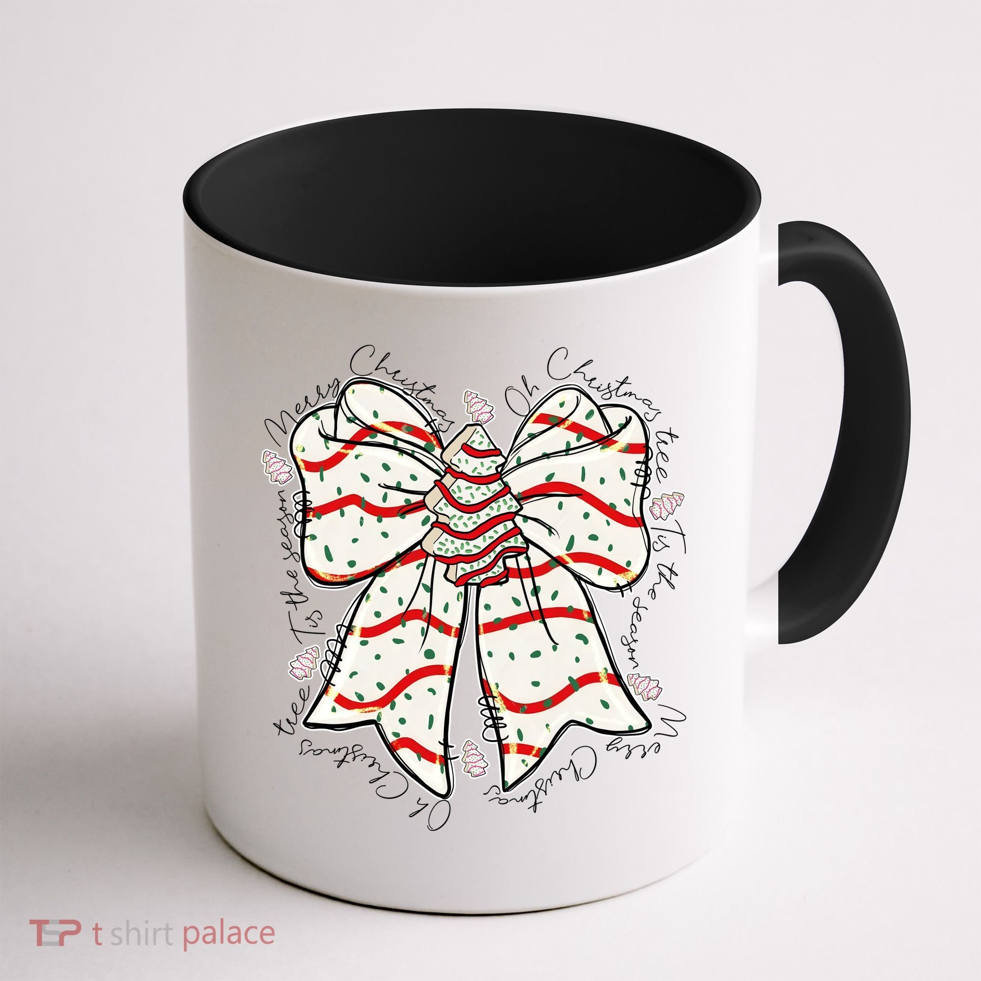 Cute Coquette Christmas Tree Cake Ribbon Bow  Coffee Mug