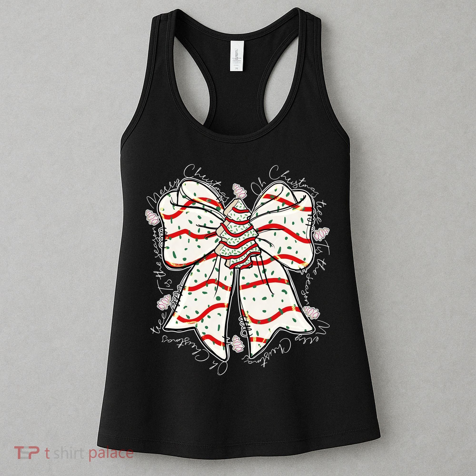 Cute Coquette Christmas Tree Cake Ribbon Bow  Women's Tank Top
