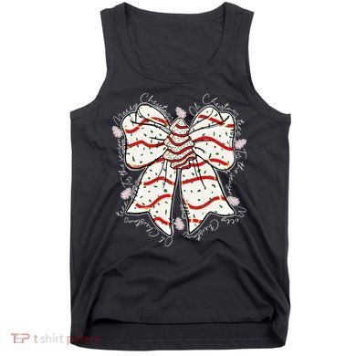 Cute Coquette Christmas Tree Cake Ribbon Bow  Tank Top