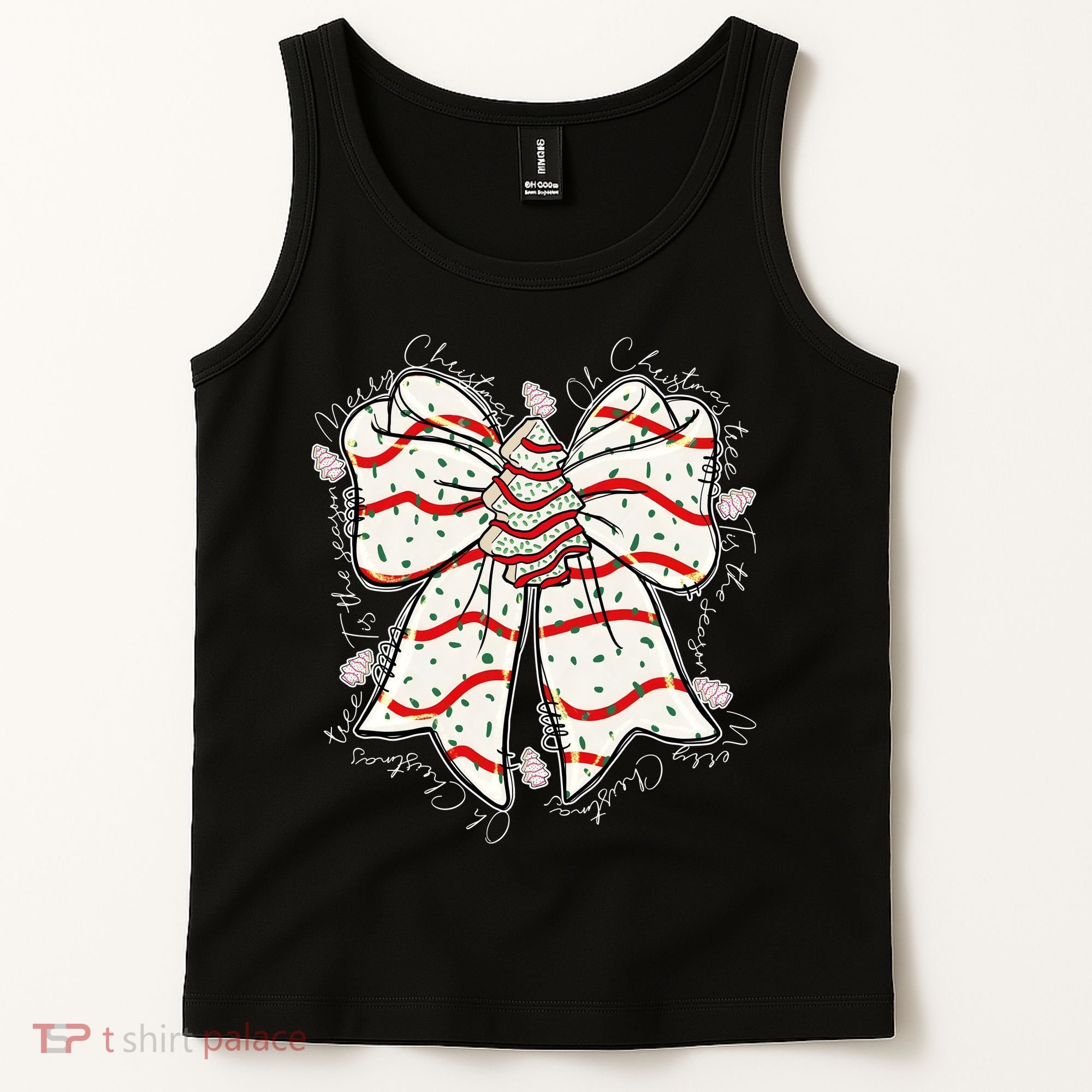 Cute Coquette Christmas Tree Cake Ribbon Bow  Tank Top
