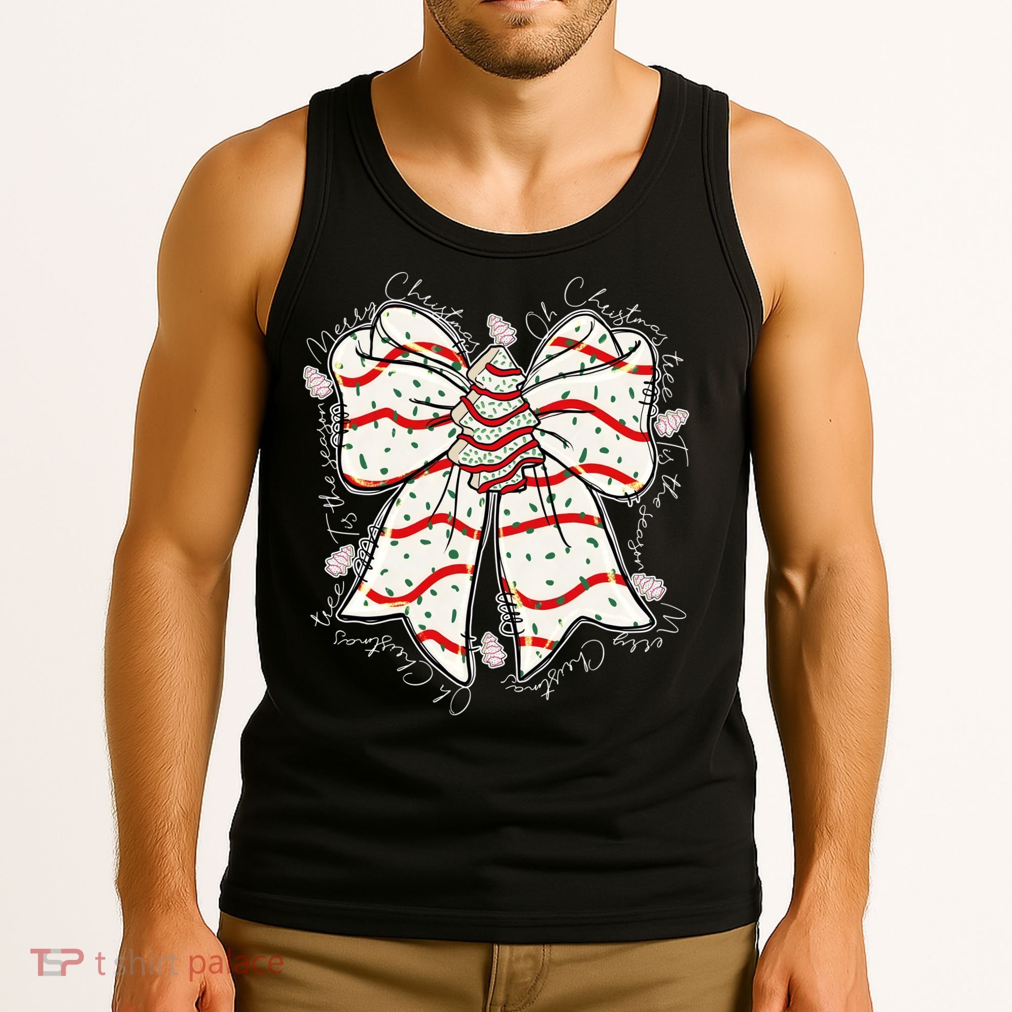 Cute Coquette Christmas Tree Cake Ribbon Bow  Tank Top