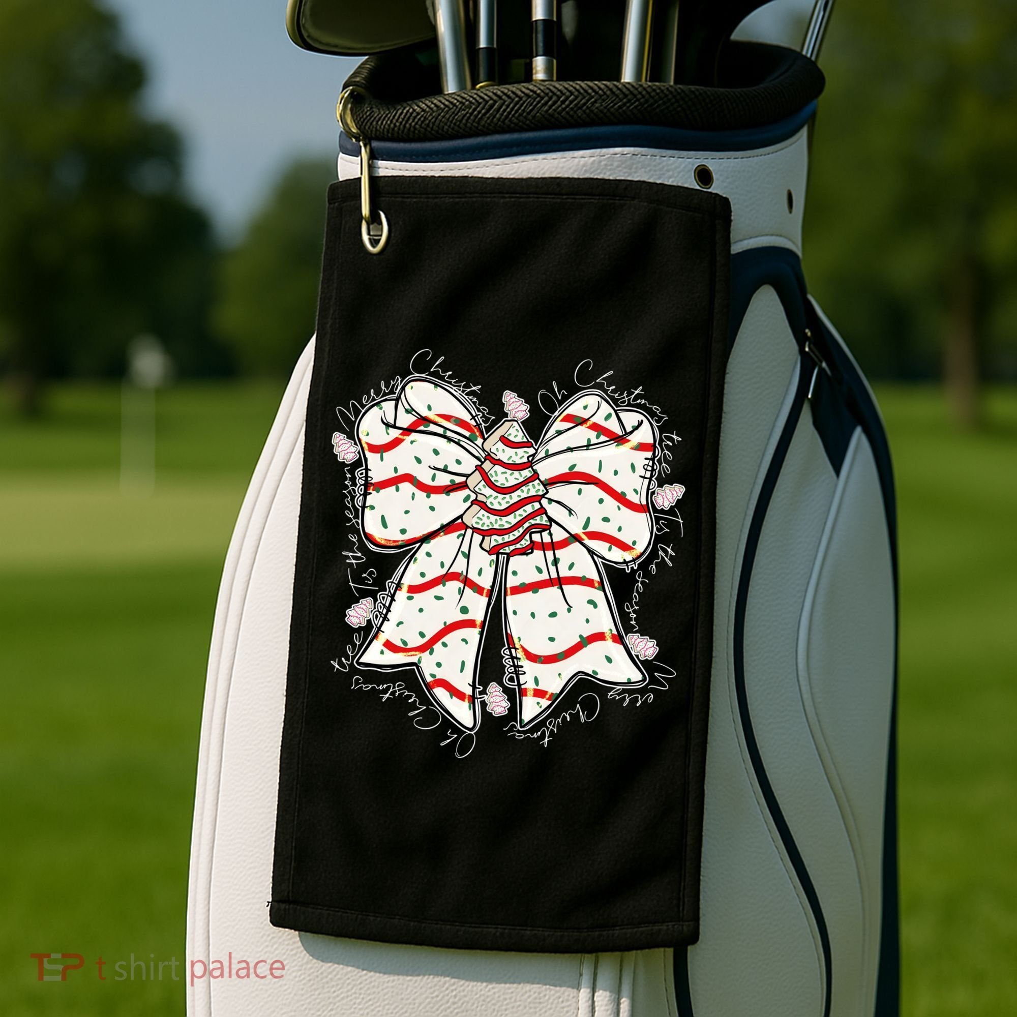 Cute Coquette Christmas Tree Cake Ribbon Bow  Golf Towel