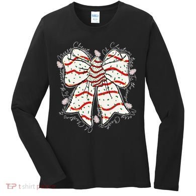 Cute Coquette Christmas Tree Cake Ribbon Bow  Women's Long Sleeve Shirt