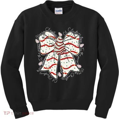 Cute Coquette Christmas Tree Cake Ribbon Bow  Kids Sweatshirt