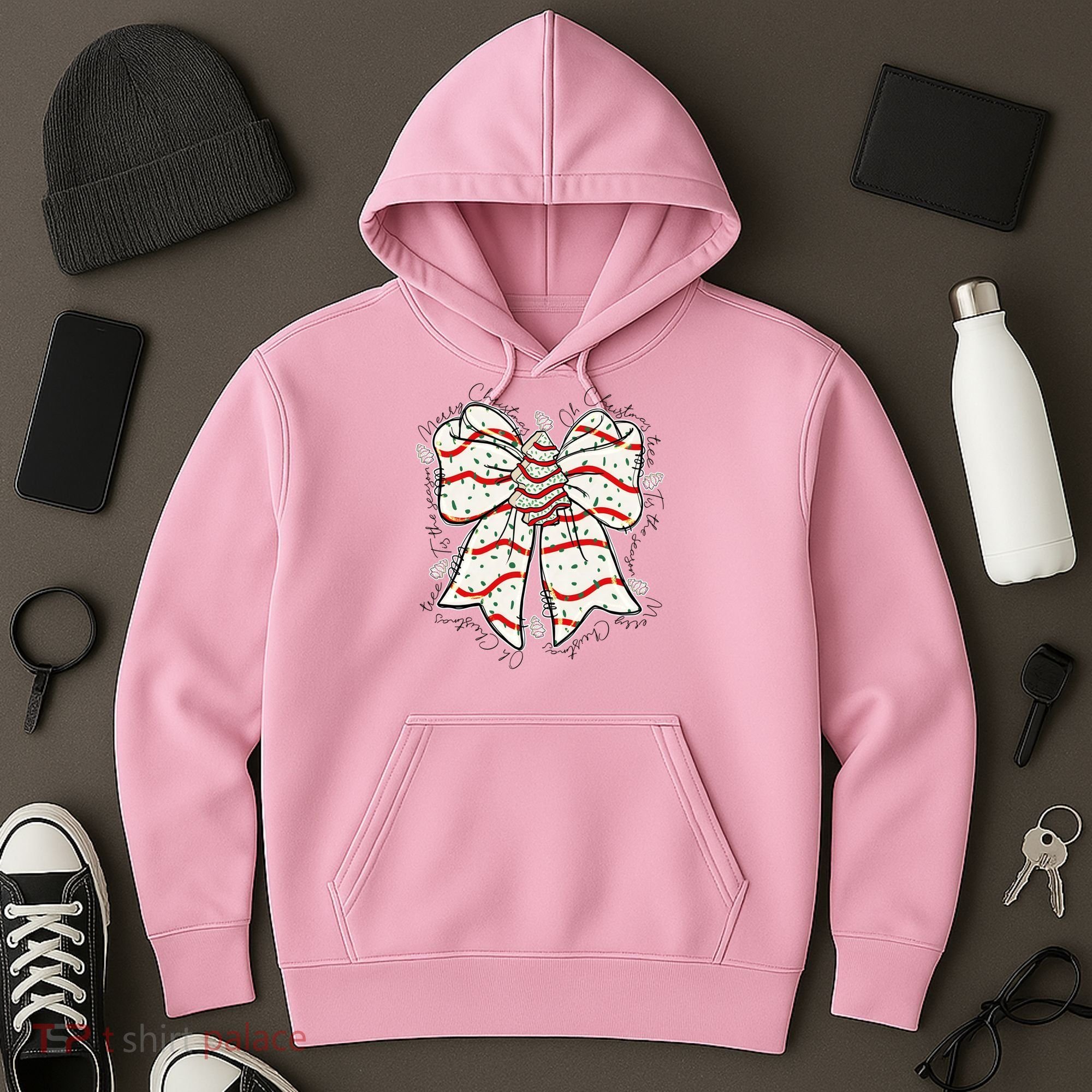 Cute Coquette Christmas Tree Cake Ribbon Bow  Hoodie