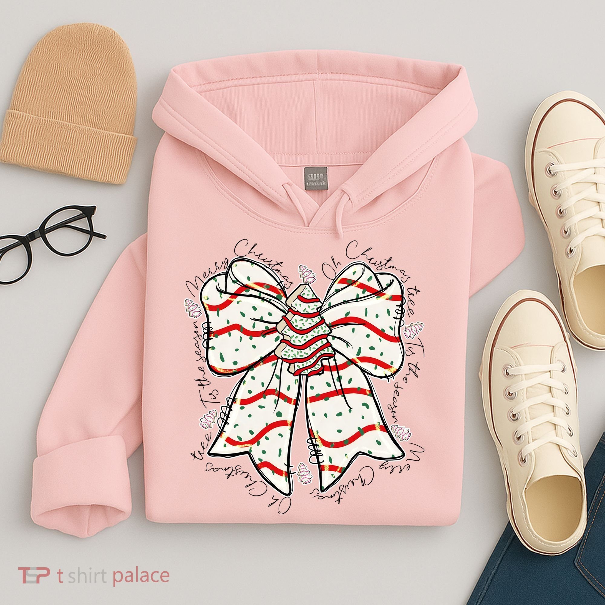 Cute Coquette Christmas Tree Cake Ribbon Bow  Hoodie