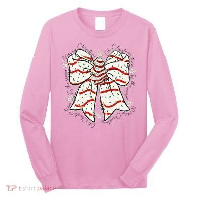 Cute Coquette Christmas Tree Cake Ribbon Bow  Long Sleeve Shirt