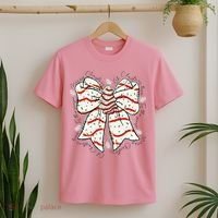 Cute Coquette Christmas Tree Cake Ribbon Bow  T-Shirt thumb 2