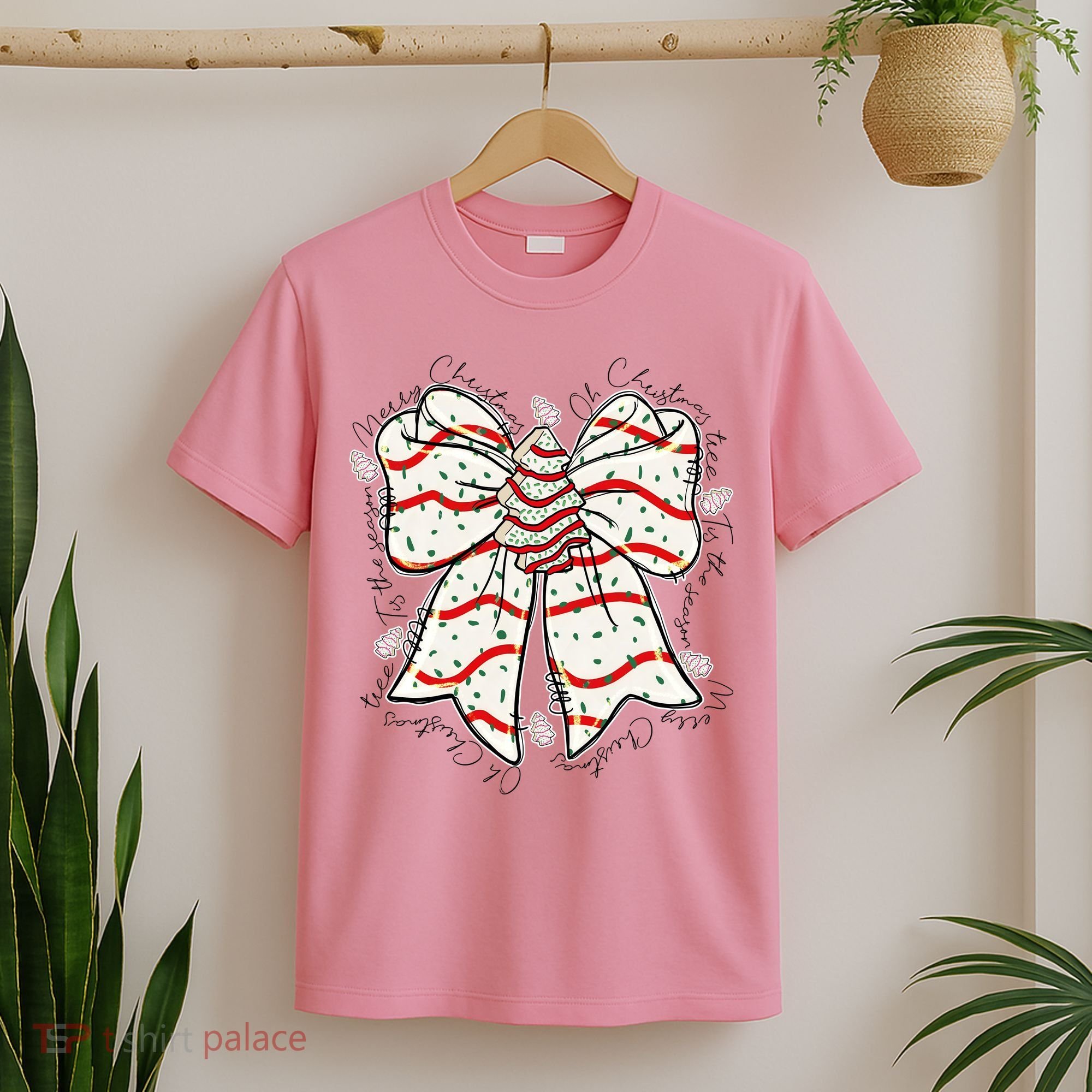Cute Coquette Christmas Tree Cake Ribbon Bow  T-Shirt