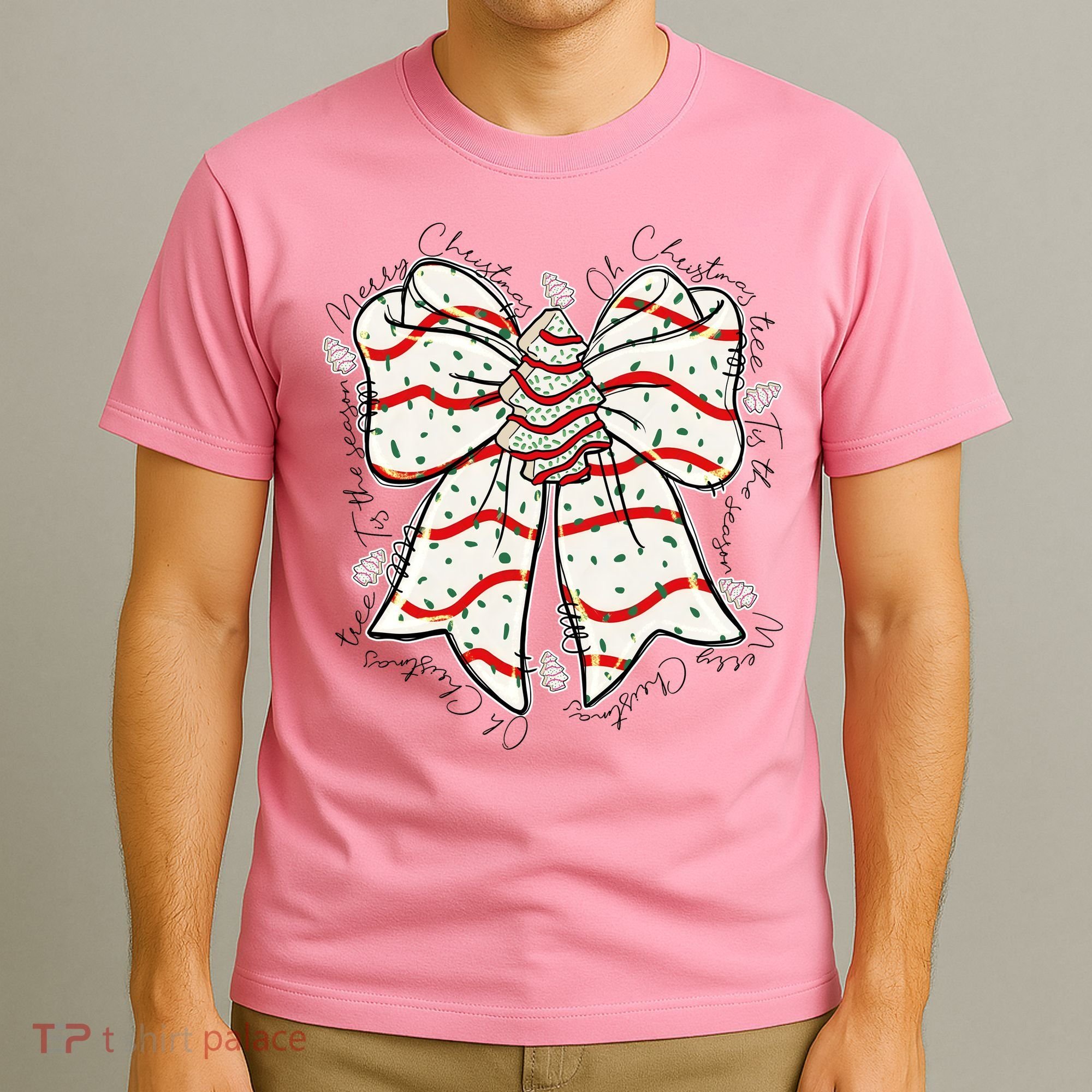 Cute Coquette Christmas Tree Cake Ribbon Bow  T-Shirt
