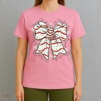 Cute Coquette Christmas Tree Cake Ribbon Bow  T-Shirt thumb 4