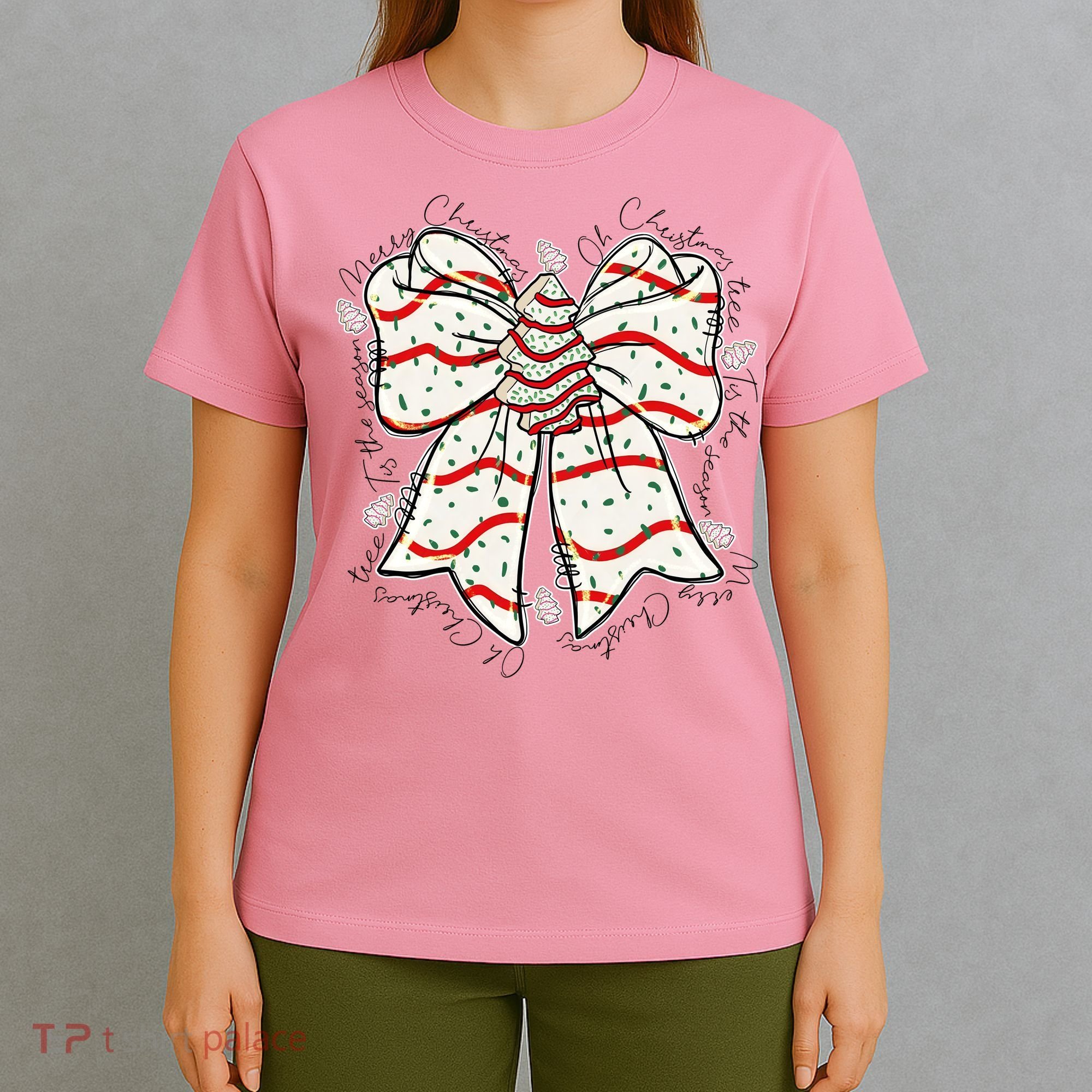 Cute Coquette Christmas Tree Cake Ribbon Bow  T-Shirt