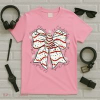 Cute Coquette Christmas Tree Cake Ribbon Bow  T-Shirt thumb 5