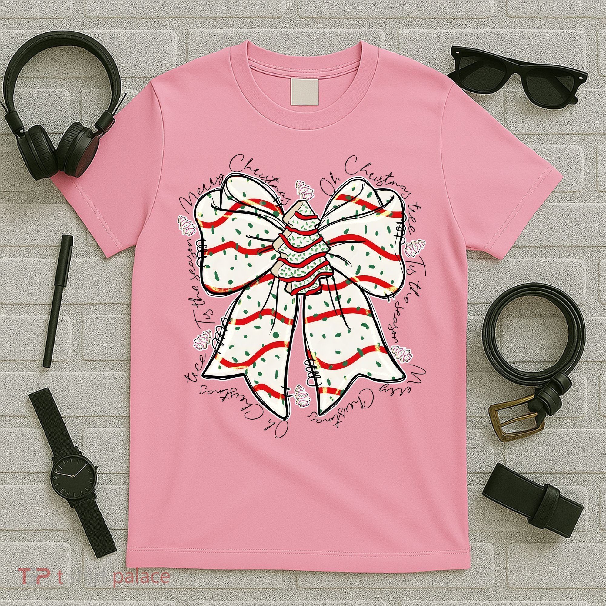 Cute Coquette Christmas Tree Cake Ribbon Bow  T-Shirt
