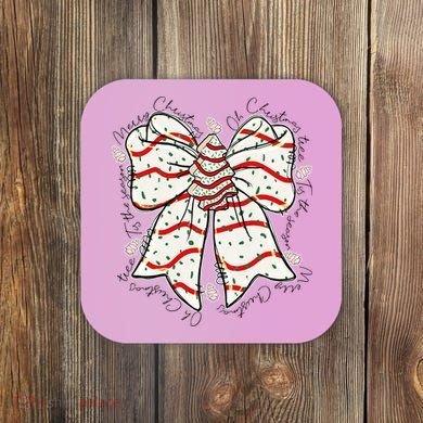 Cute Coquette Christmas Tree Cake Ribbon Bow  Coaster