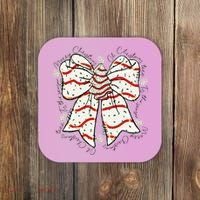 Cute Coquette Christmas Tree Cake Ribbon Bow  Coaster thumb 0