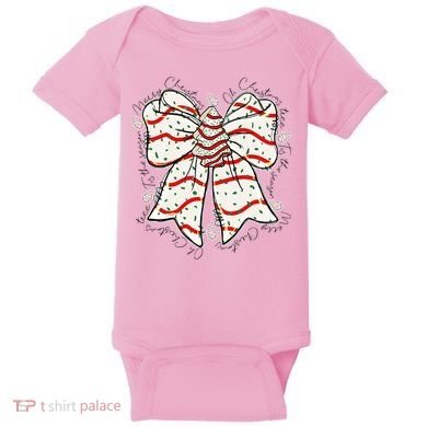 Cute Coquette Christmas Tree Cake Ribbon Bow  Baby Bodysuit