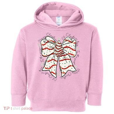 Cute Coquette Christmas Tree Cake Ribbon Bow  Toddler Hoodie