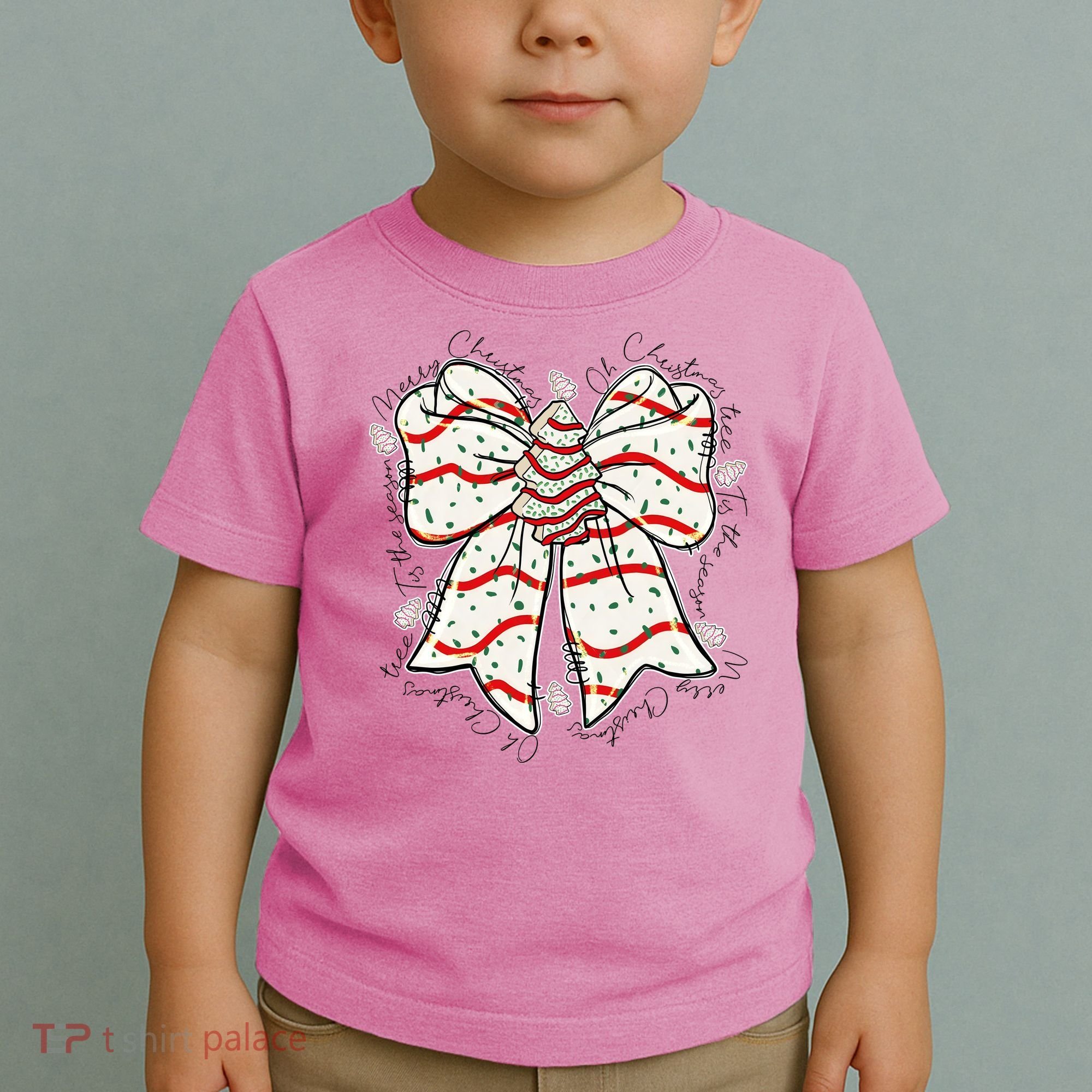 Cute Coquette Christmas Tree Cake Ribbon Bow  Toddler T-Shirt