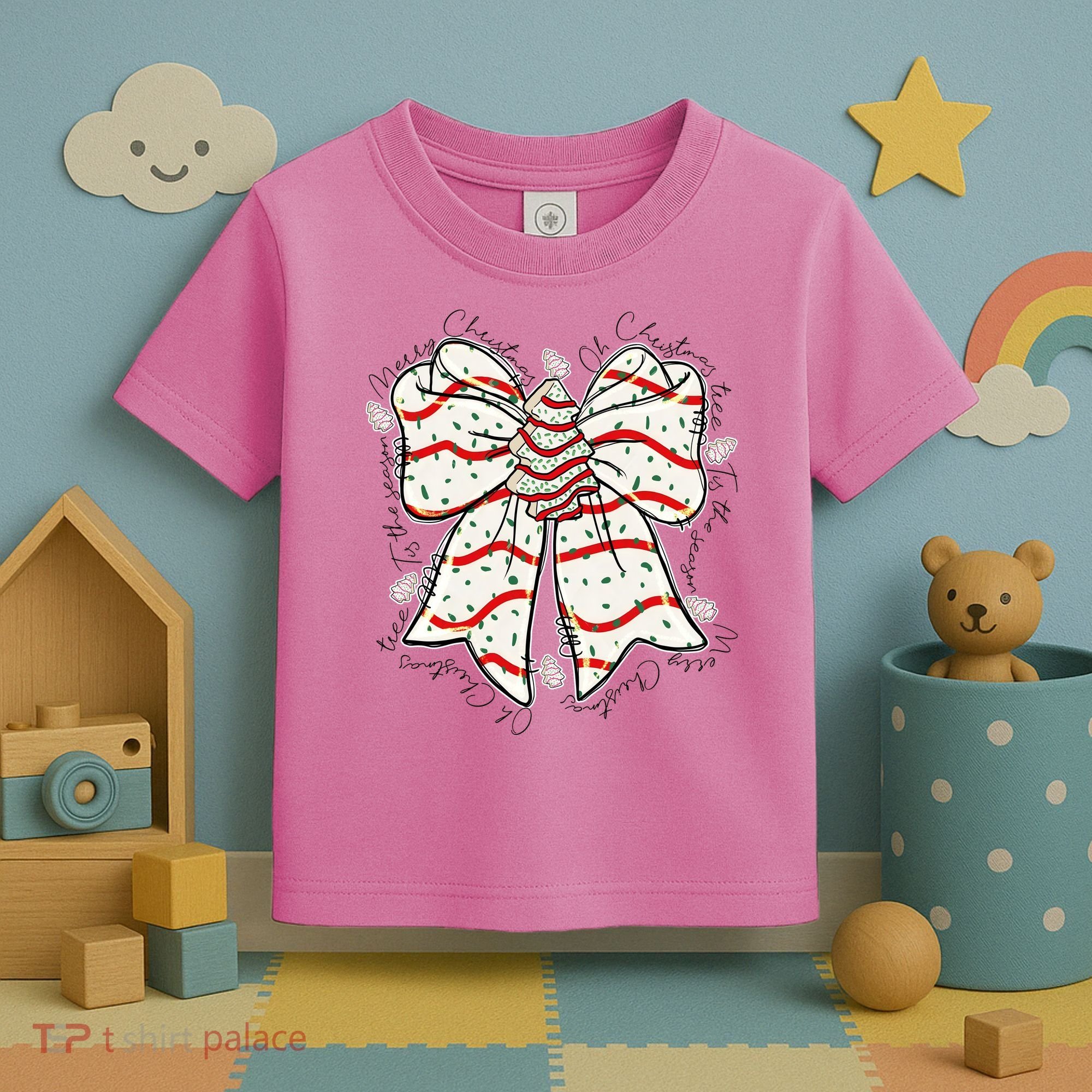 Cute Coquette Christmas Tree Cake Ribbon Bow  Toddler T-Shirt
