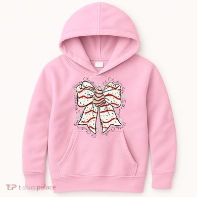 Cute Coquette Christmas Tree Cake Ribbon Bow  Kids Hoodie