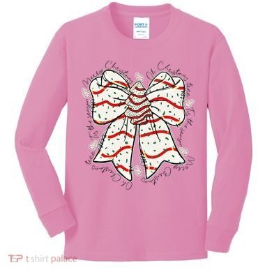 Cute Coquette Christmas Tree Cake Ribbon Bow  Kids Long Sleeve Shirt