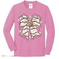 Cute Coquette Christmas Tree Cake Ribbon Bow  Kids Long Sleeve Shirt thumb 0