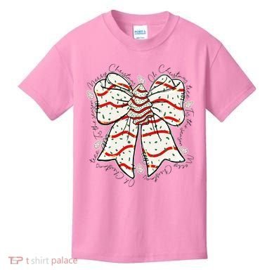 Cute Coquette Christmas Tree Cake Ribbon Bow  Kids T-Shirt