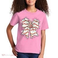 Cute Coquette Christmas Tree Cake Ribbon Bow  Kids T-Shirt thumb 2