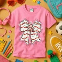 Cute Coquette Christmas Tree Cake Ribbon Bow  Kids T-Shirt thumb 3