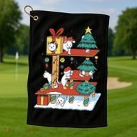 Cathouse Christmas Cat Tree Golf Towel thumb 1