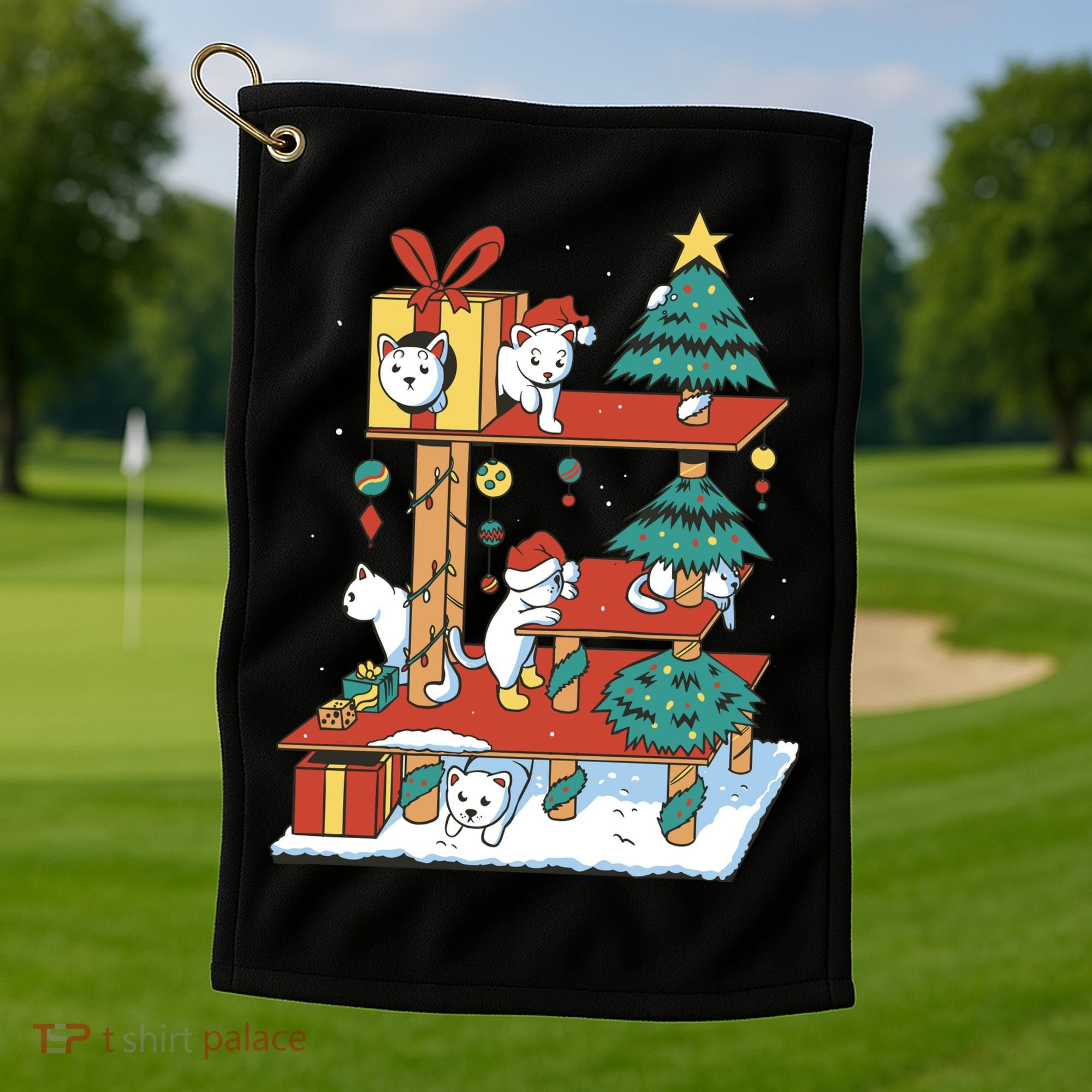 Cathouse Christmas Cat Tree Golf Towel