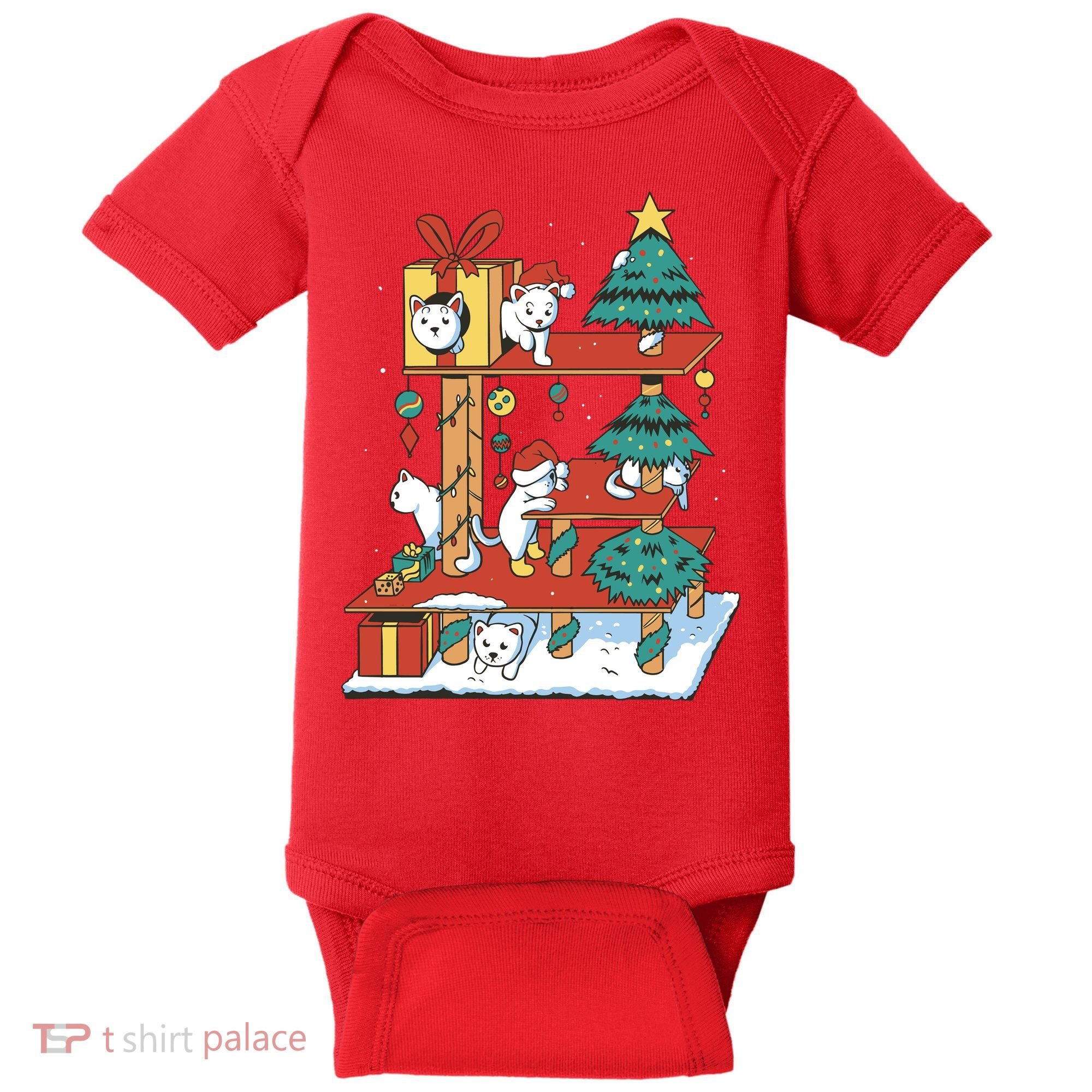 Cathouse Christmas Cat Tree Baby Bodysuit