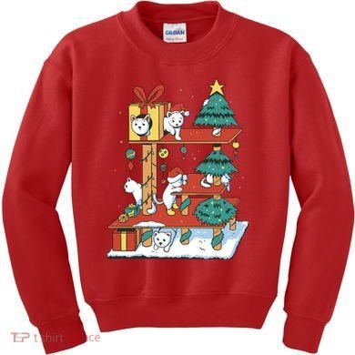 Cathouse Christmas Cat Tree Kids Sweatshirt