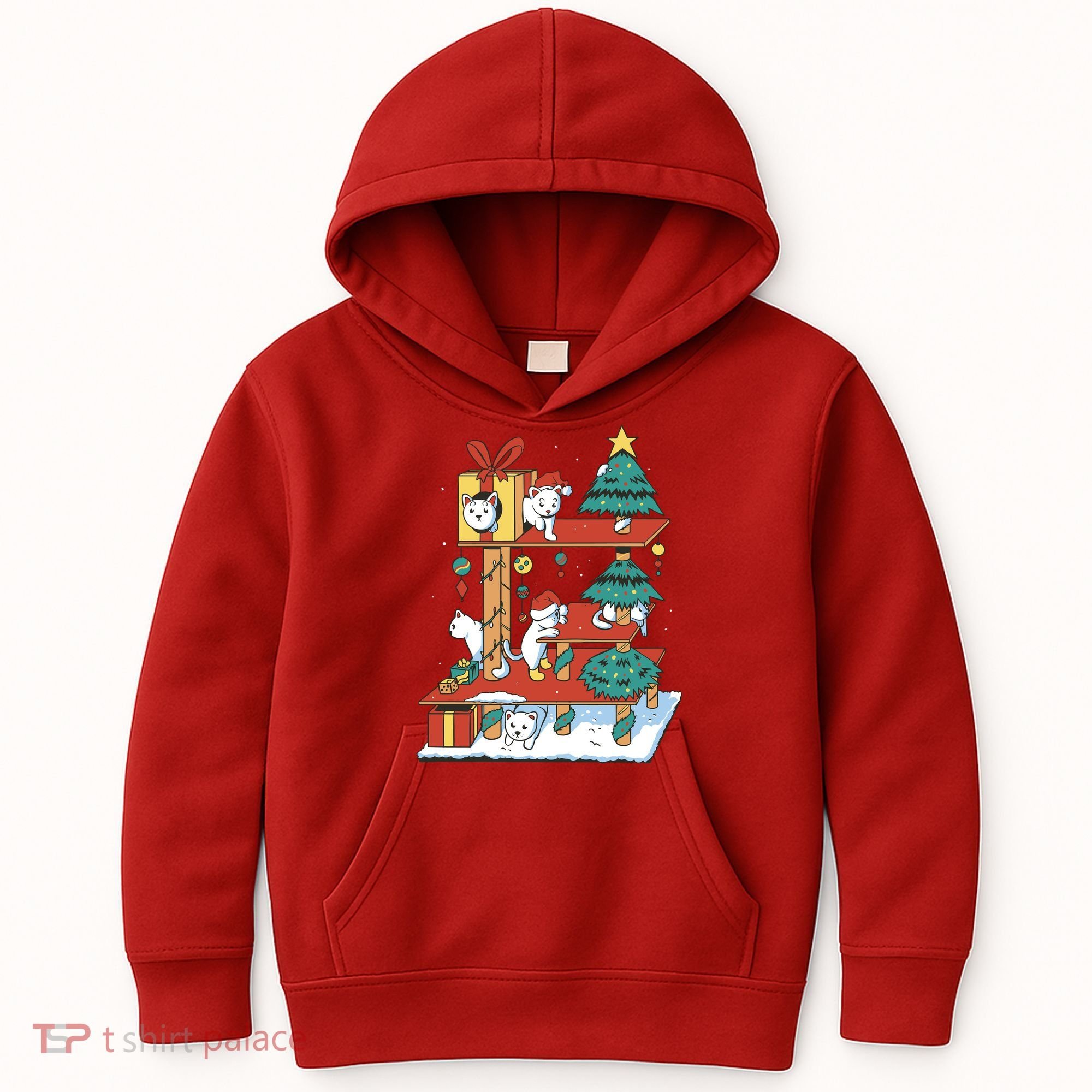 Cathouse Christmas Cat Tree Kids Hoodie