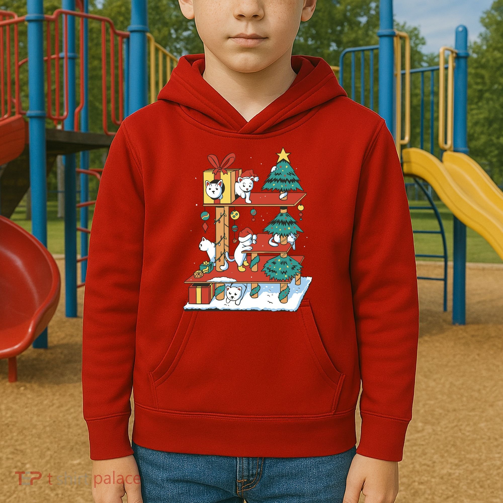 Cathouse Christmas Cat Tree Kids Hoodie