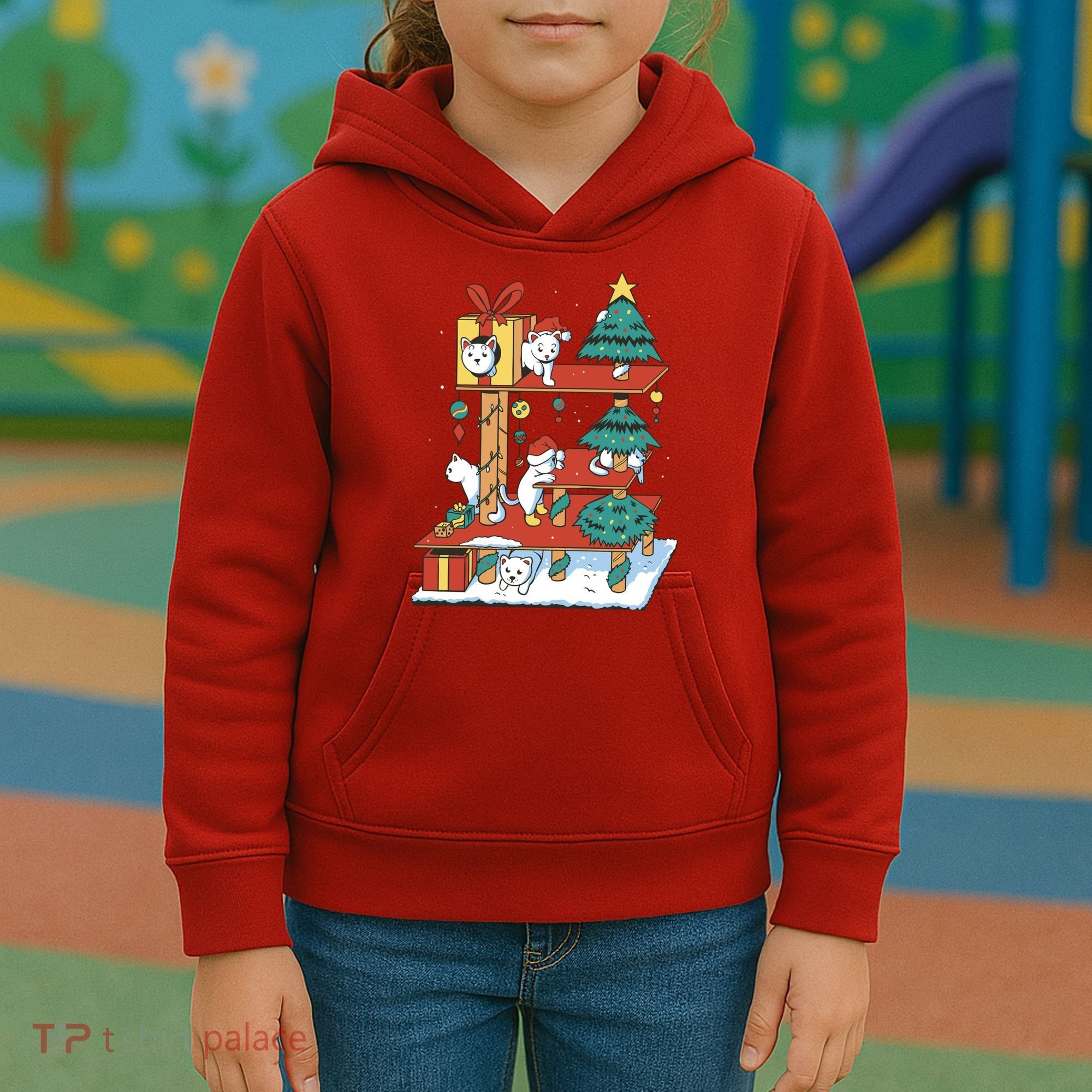 Cathouse Christmas Cat Tree Kids Hoodie