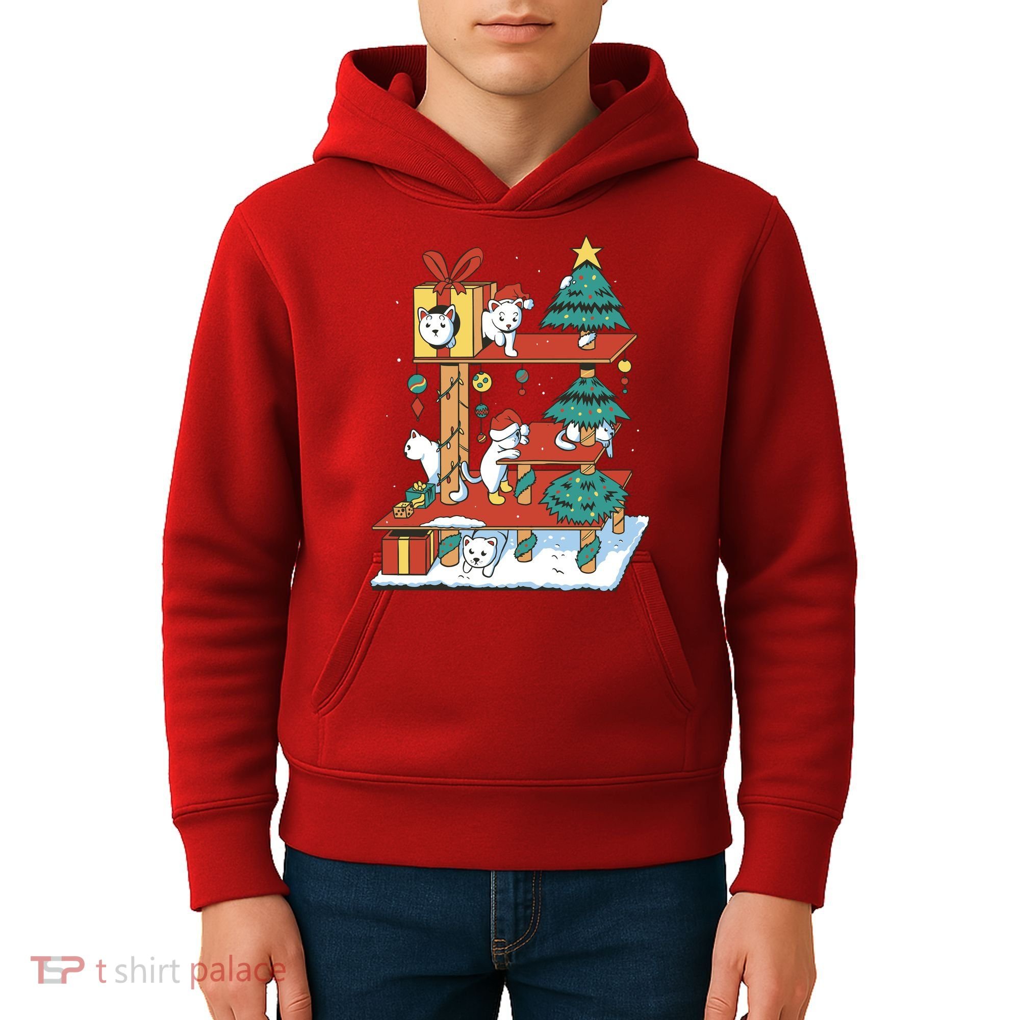 Cathouse Christmas Cat Tree Kids Hoodie