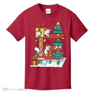 Cathouse Christmas Cat Tree Kids T-Shirt