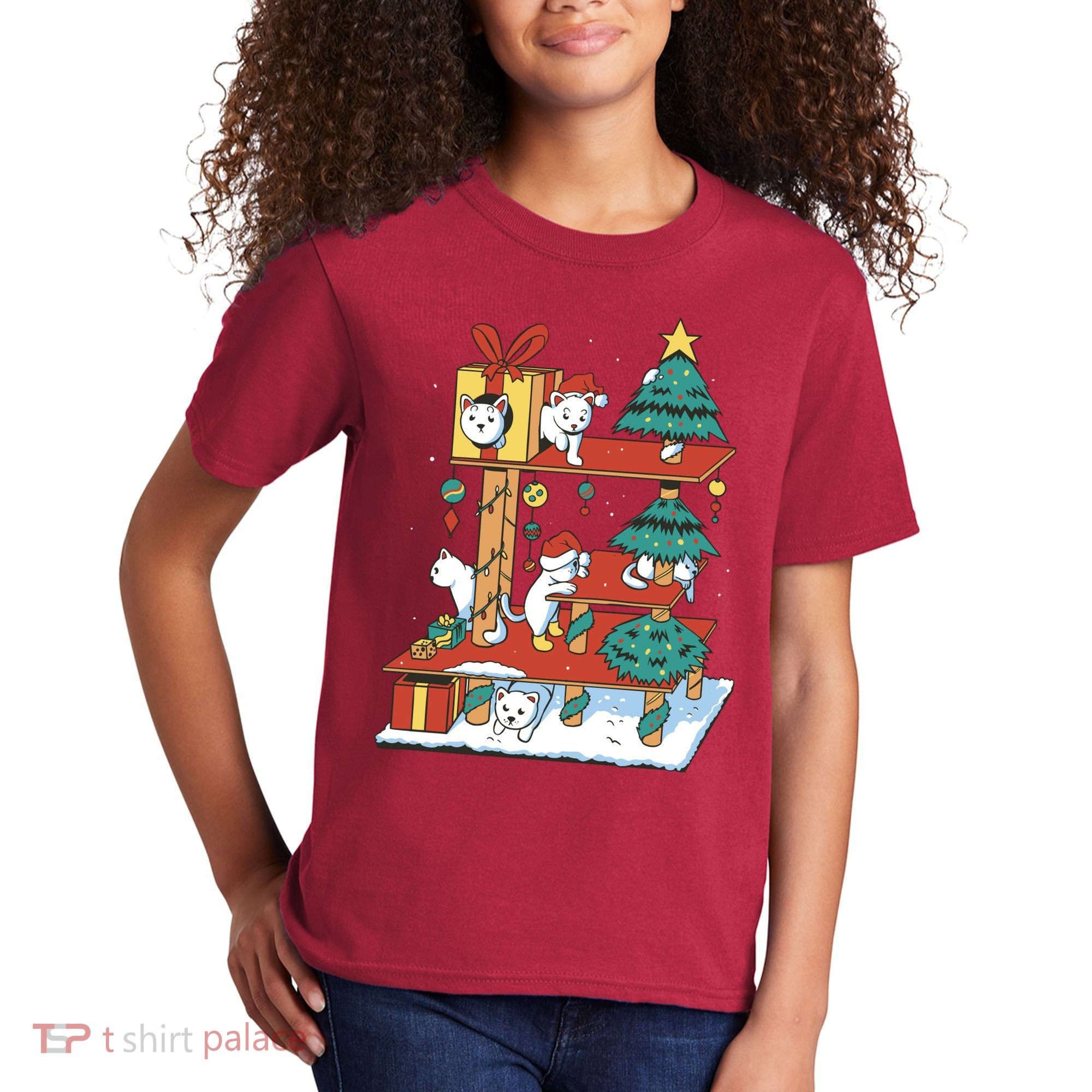 Cathouse Christmas Cat Tree Kids T-Shirt